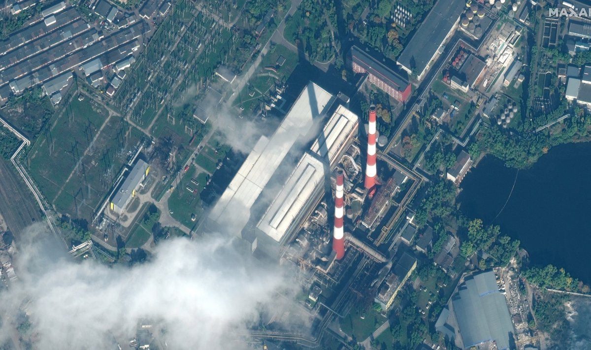 Sateliitfoto näitab rünnakus kahjustada saanud elektrijaama Kiievis. 12.10.2022
