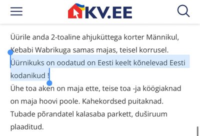 владелец 2-комнатной квартиры в Мяннику сдаст жилплощадь только говорящему на эстонском языке гражданину Эстонии.
