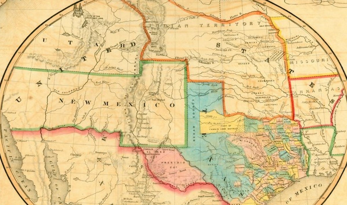 Kaart aastast 1851, kui osariikide piirid olid veel veidi ebaselged.