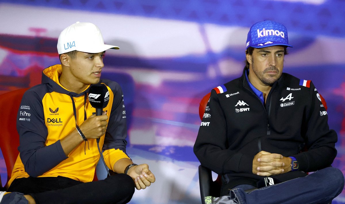 Lando Norris ja Fernando Alonso Suurbritannia GP eelsel pressikonverentsil.