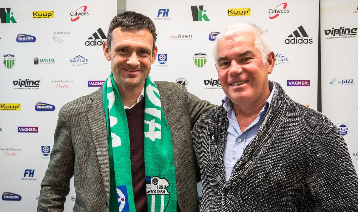 FC Levadia uus peatreener Aleksandar Rogić (vasakul) klubi presidendi Viktor Levadaga