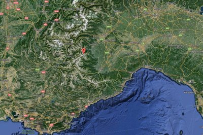 Traversette mäekuru asub Cotti Alpides. Maps.google.com