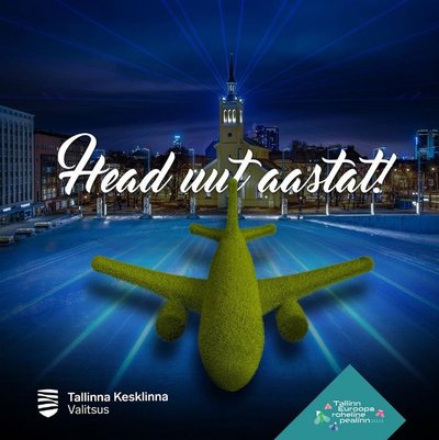 EI ÜHTEGI INIMEST: Tallinna nägemus rohepealinnast on düstoopiline kujutlus rohelisest lennukist Vabaduse väljakul, ümbritsetuna veel valgusreostusestki.
