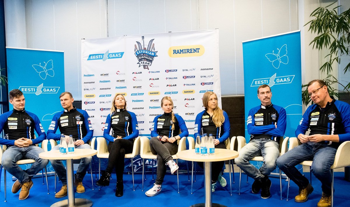 Vasakult: Rene Zahka, Kauri Kõiv, Regina Oja, Kadri Lehtla, Johanna Talihärm ning treenerid Indrek Tobreluts ja Ilkka Luttunen.