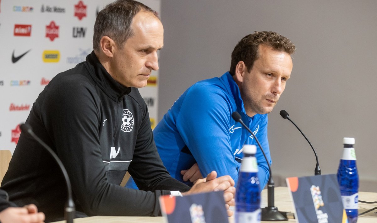 Eesti jalgpallikoondise peatreener Thomas Häberli mängueelsel pressikonverentsil