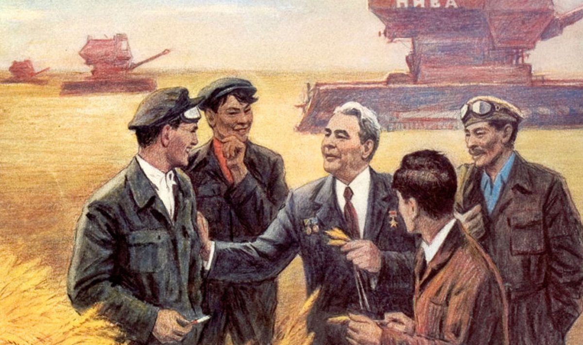 Toitlustusprogrammi eestvedaja: Seltsimees Leonid Brežnev kohtub kombaineritega.