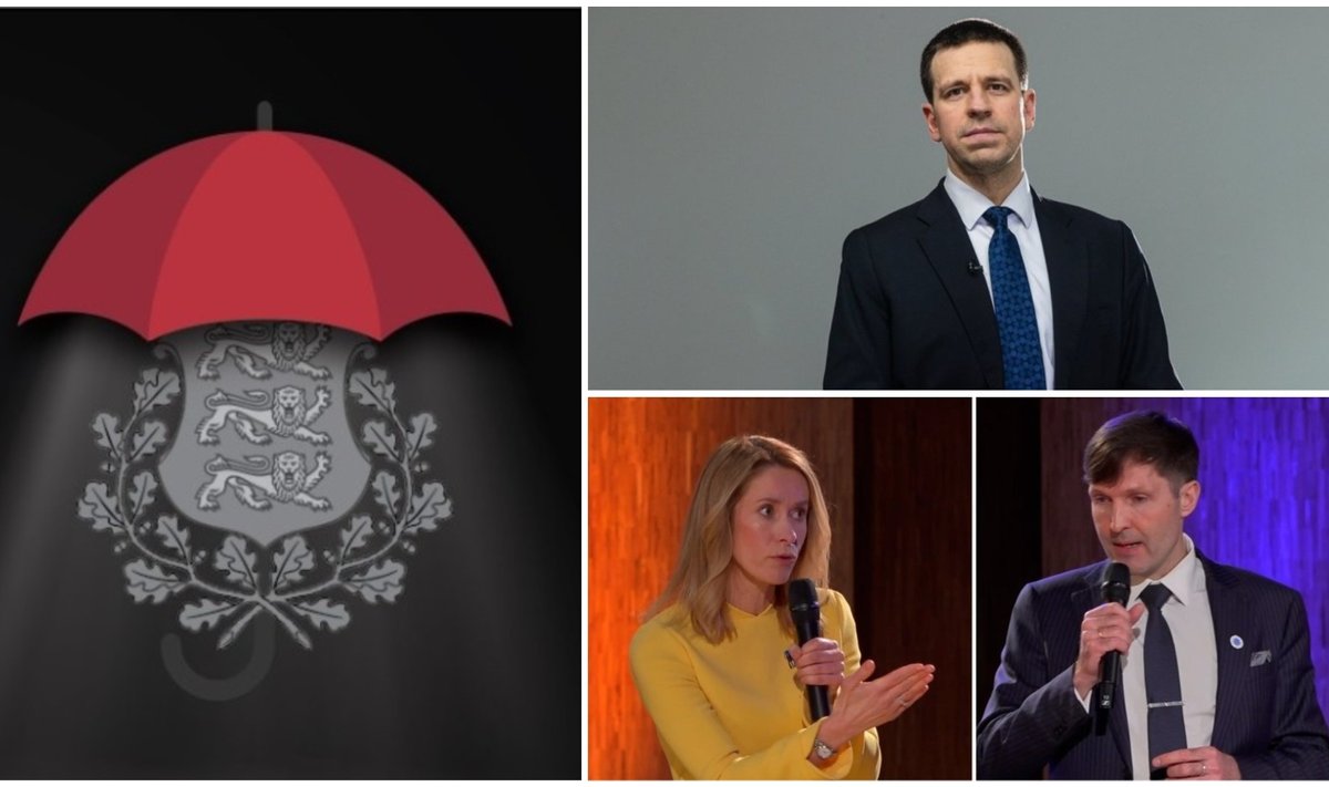 Paremal üleval Jüri Ratas, all vasakul Kaja Kallas, all paremal Martin Helme