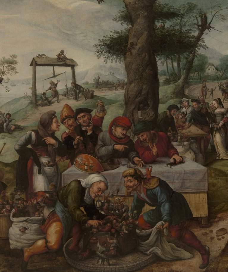 Frans Verbeecki „Inimkonna rumaluse pilkamine” (u 1550) viitab, et rumalus on nakkav ja selle eest pole keegi kaitstud.