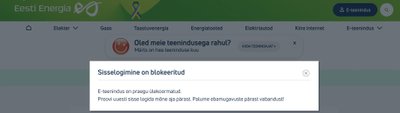 Pilt täna hommikul Eesti Energia e-teeninduses.