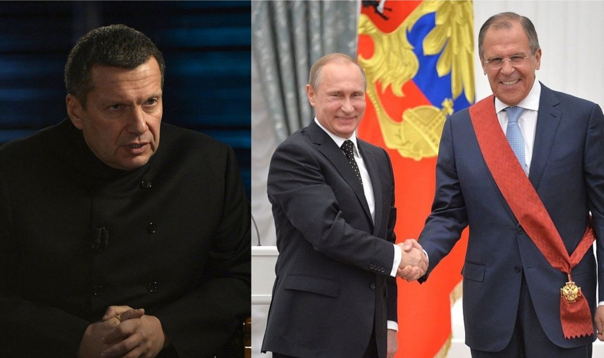 Vasakul: Vladimir Sovoljov / Paremal: Vladimir Putin ja Sergei Lavrov