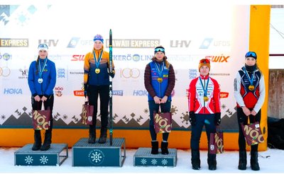 Katrin Klæbo õetütar Liv poodiumil (kõige vasakpoolsem).