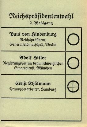 Избирательный бюллетень второго тура президентских выборов, 1932 год