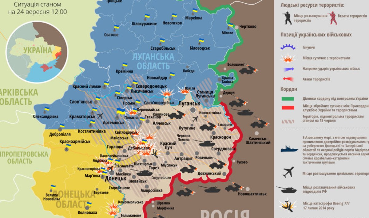 DELFI UKRAINAS: KAART: Separatistid ei täida sõlmitud kokkulepet, piiri  ääres olevad Vene väed roteeruvad - Delfi
