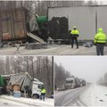 FOTOD | Pärnumaal hukkus kolme veoauto ja ühe sõiduauto kokkupõrkes inimene