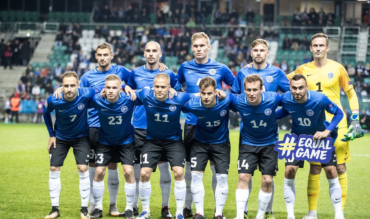 Eesti jalgpallikoondis enne Rahvuste liiga mängu Soomega.