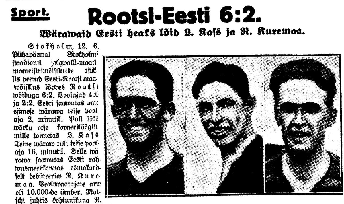 Заметка о матче Швеция - Эстония в Päewaleht (13.06.1933)