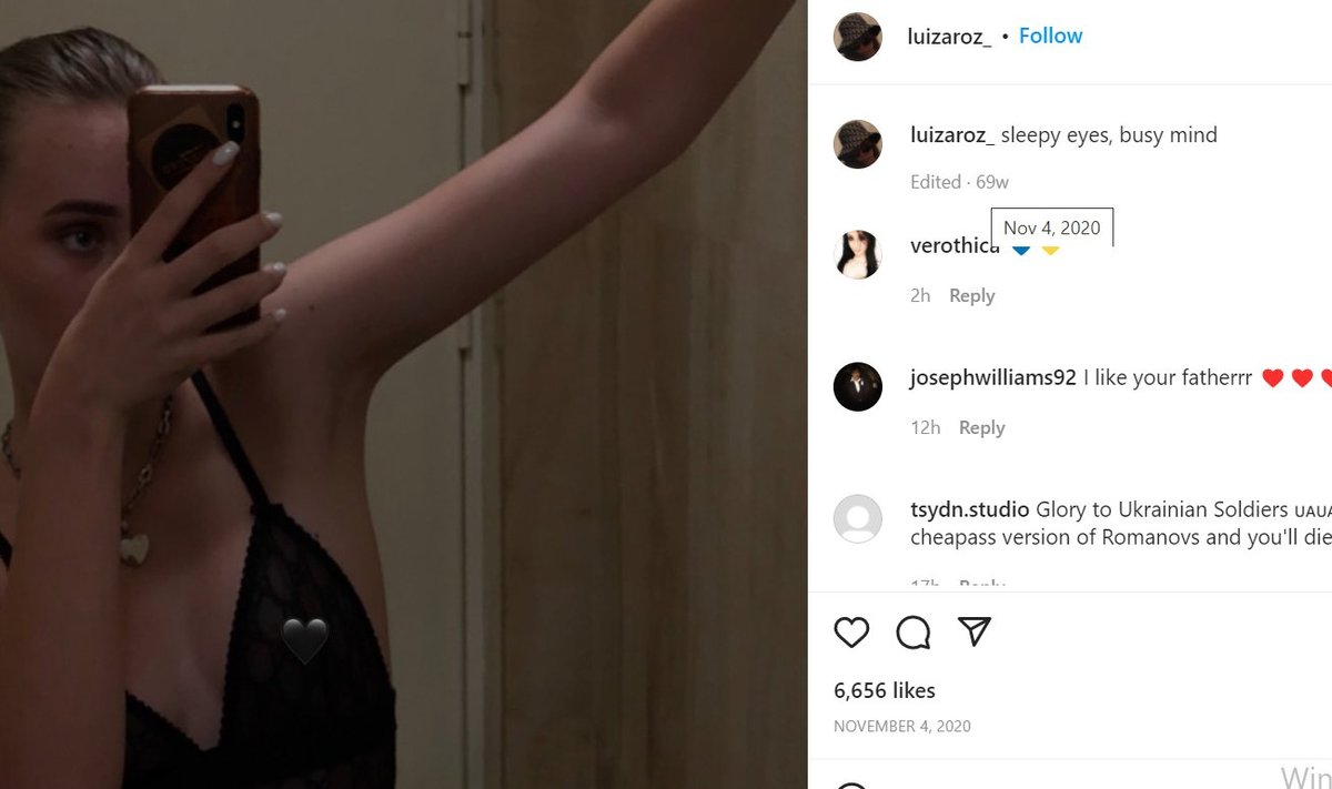 Kuvatõmmis Luiza Rozova Instagramist