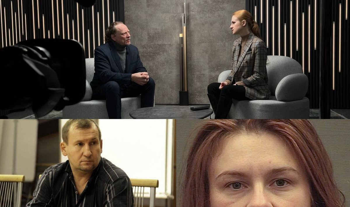 Venemaa spioonitar Maria Butina on võtnud Eesti venemeelsed aktivistid enda tiiva alla (üleval Butina intervjueerimas Sergei Tšaulinit; all vasakul Andrei Andronov; all paremal Butina vahistamisfoto USA-st).