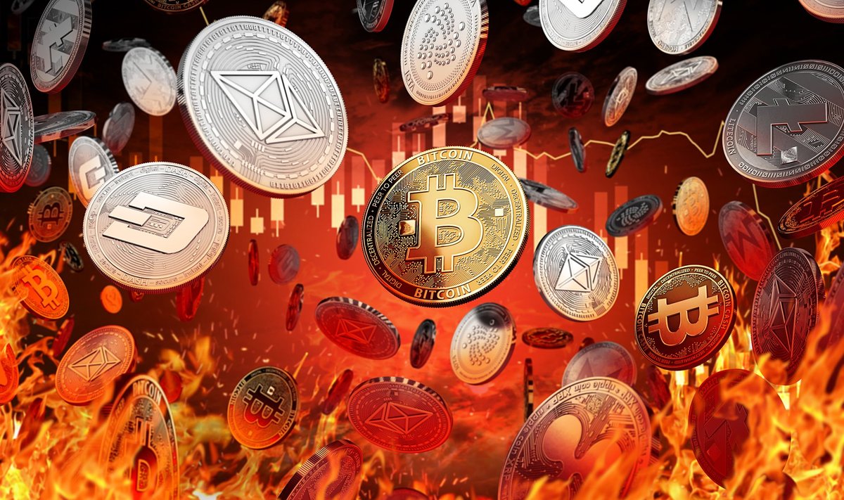 Different,Cryptocurrency,Coins,Are,Falling,Into,The,Fire.,Decline,Or