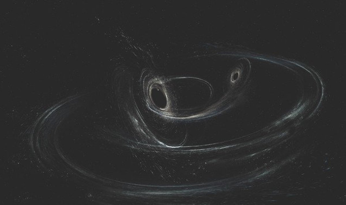 Mustade aukude ühinemine kunstniku nägemuses. Autor/allikas: LIGO/Caltech/MIT/Sonoma State (Aurore Simonnet)